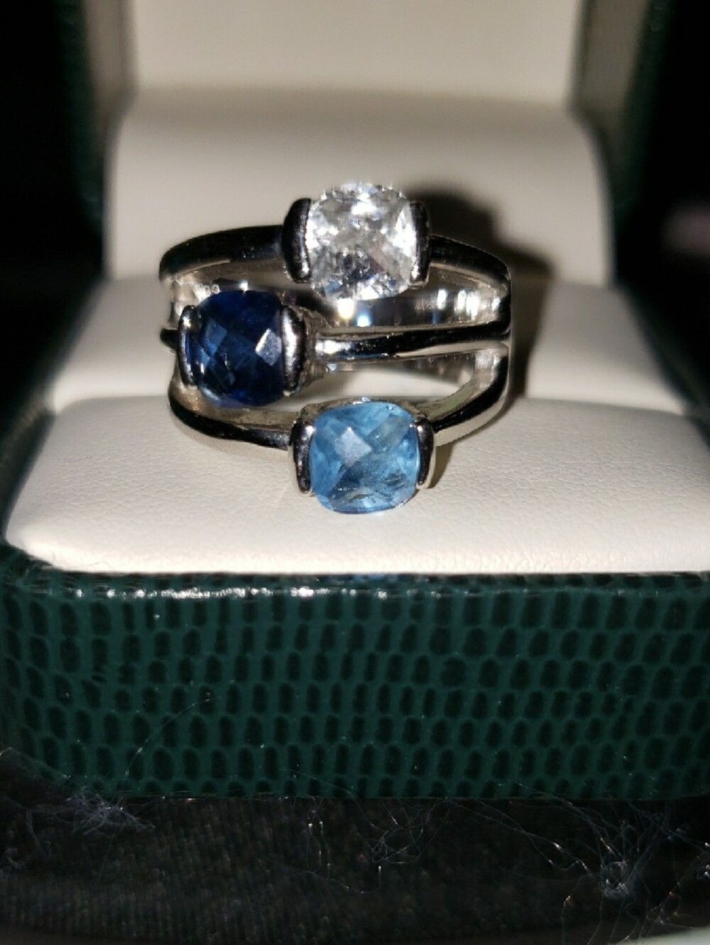 Lia Sophia Triple-Stone Silver Ring with Blue and Clear Stones - Picture 2 of 5